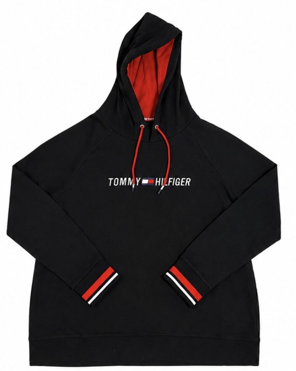 Tommy Hilfiger Sport Hoodie Youth 1X Black Red Pullover Logo Sweatshirt